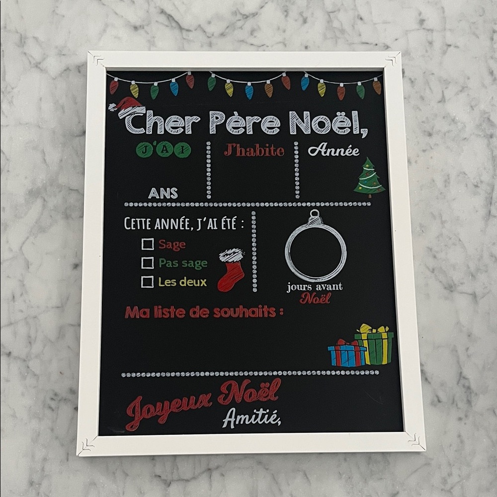 Christmas Countdown Reusable Chalkboard Sign English/French